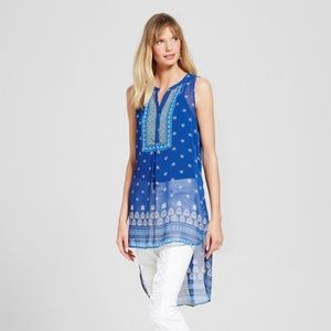 Knox Rose Tops - Women's Sheer Print Button Front Tunic Tank XXL Knox Rose Tops - Women's Sheer Print Button Front Tunic Tank XXL
